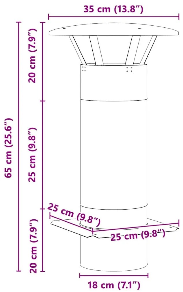 Kémény Kiterjesztés Ezüst 35 x 35 x 65 cm Rozsdamentes acél