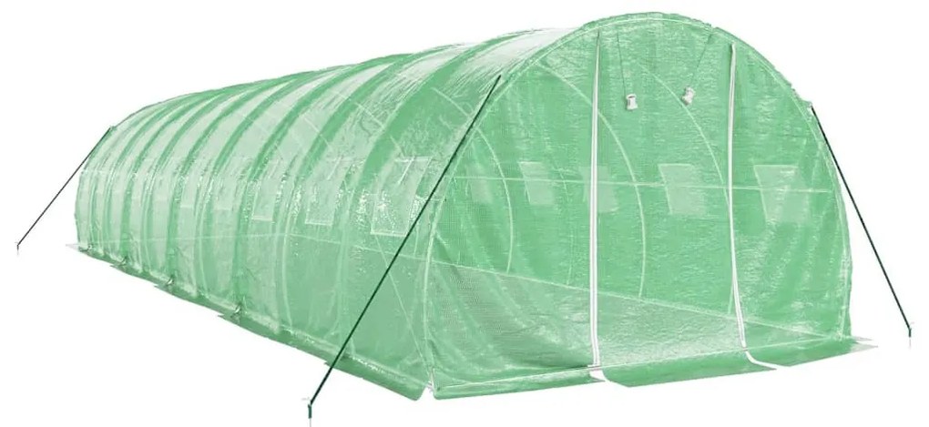 zöld acélvázas melegház 30 m² 10 x 3 x 2 m