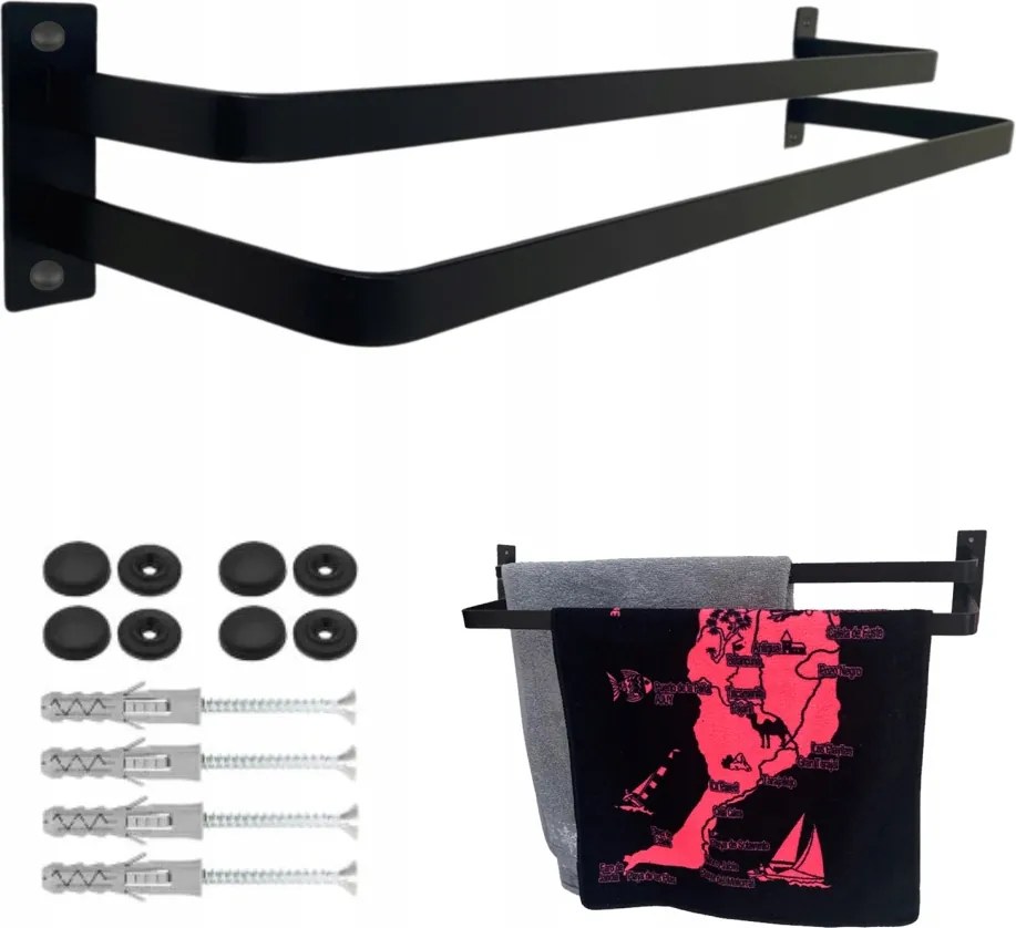 Fali Törölközőtartó Fürdőszoba Loft Fekete