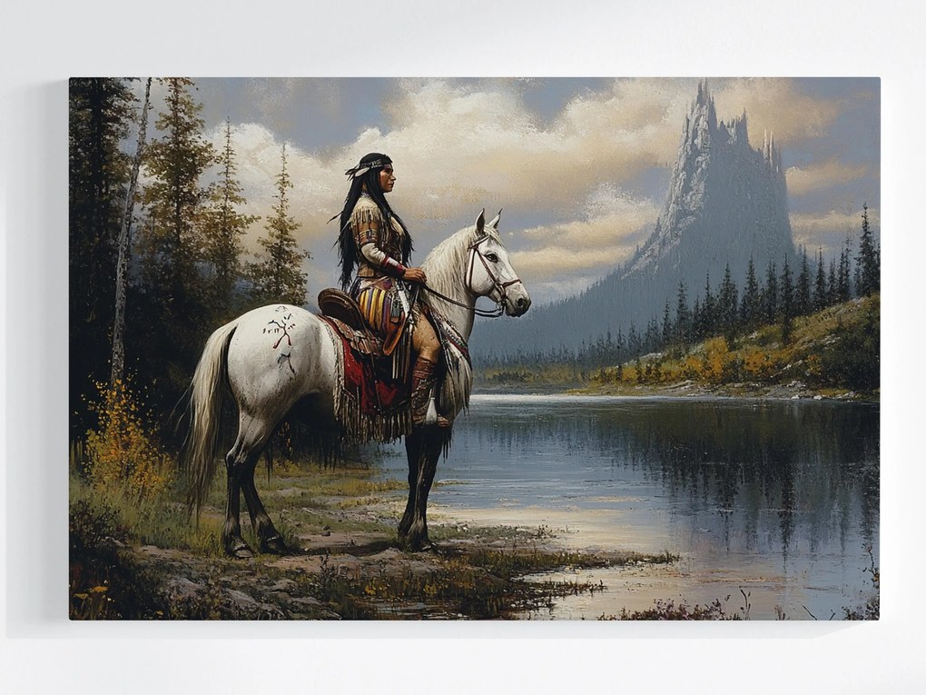 Vászonkép Canvas Indián Harcos Amerika Western Ló Tájkép 120x80