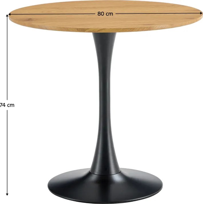 Étkezőasztal, tölgy/fekete, átmérő 80 cm, REVENTON NEW
