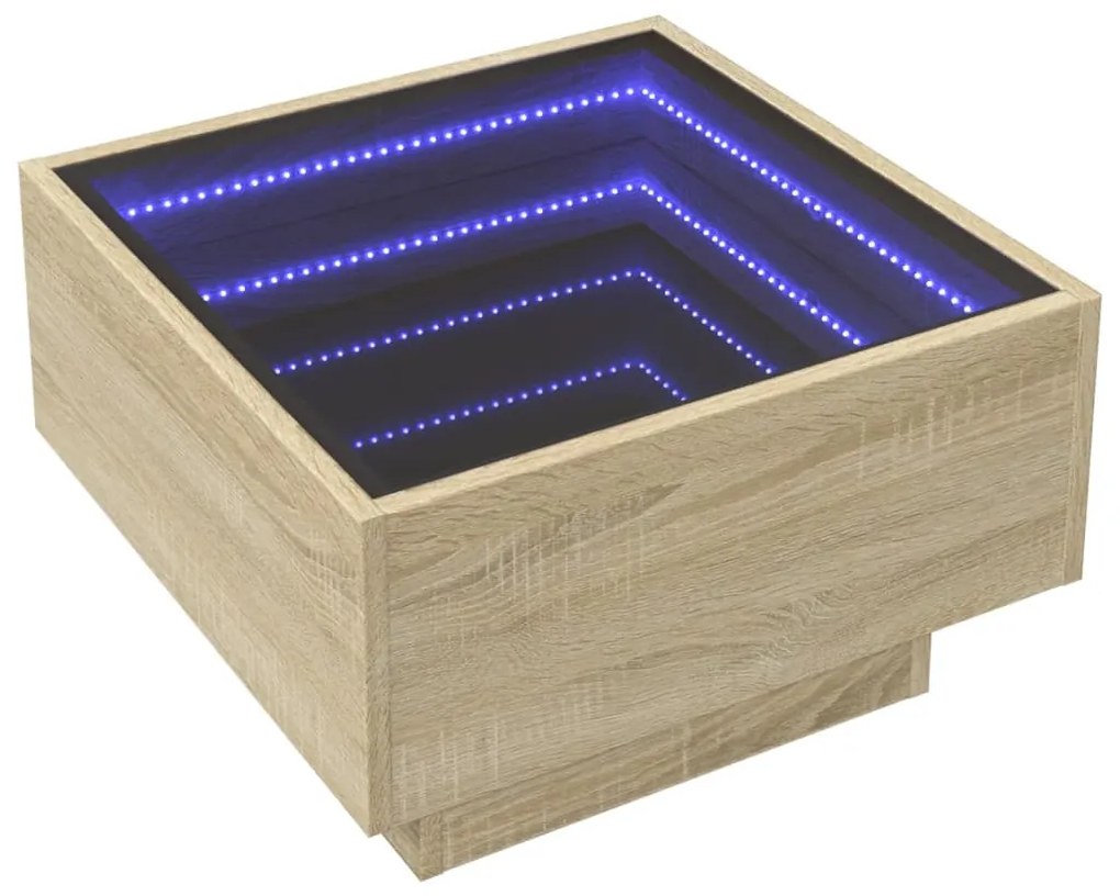 Sonoma tölgy szerelt fa dohányzóasztal LED-del 50 x 50 x 30 cm