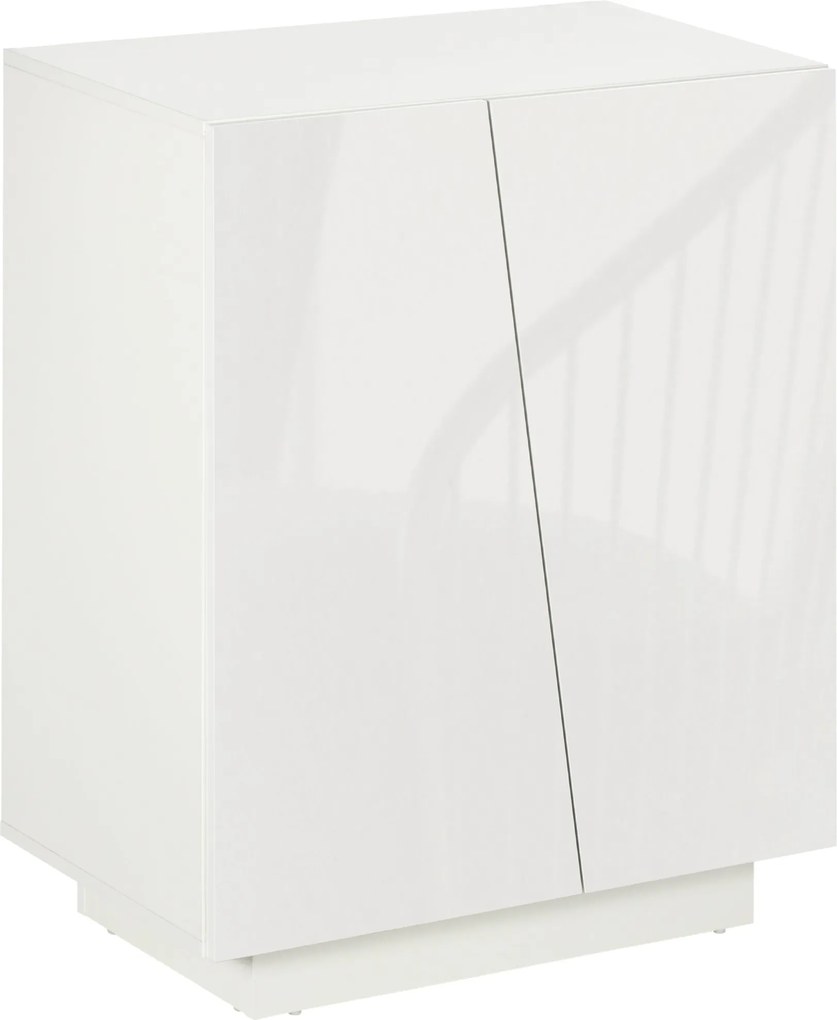 HOMCOM Fehér Nappali Oldalszekrény 2 Magas Fényű Ajtóval és Állítható Polcokkal Hálószobába, Konyhába, Étkezőbe és Előszobába 70x40x88 cm | Aosom