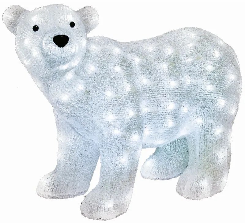 Jegesmedve karácsonyi figura, akril, 120 hideg fehér LED, IP44, 58x42 cm