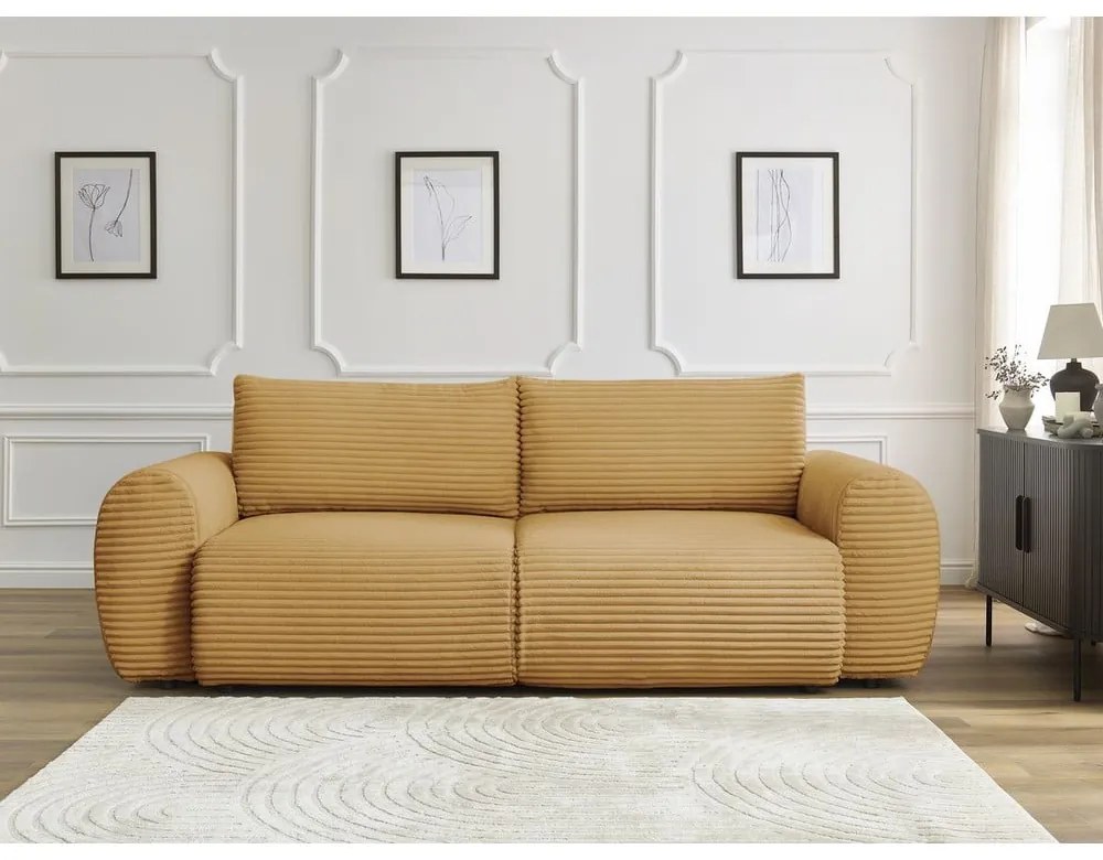 Mustársárga kordbársony kinyitható kanapé 257 cm Lucien – Bobochic Paris