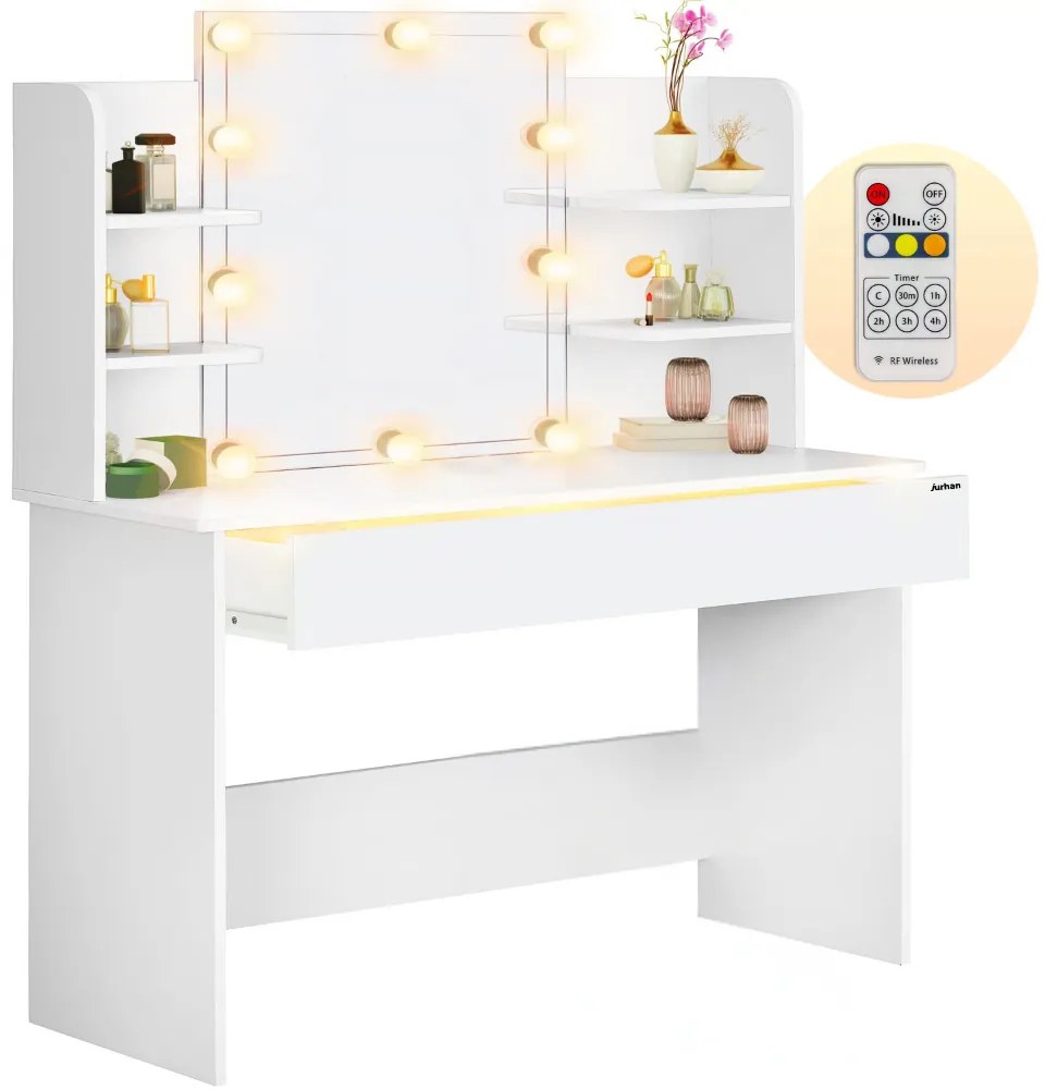 Jurhan LUCIA fésülködőasztal világítással, 108x40x140cm, fehér