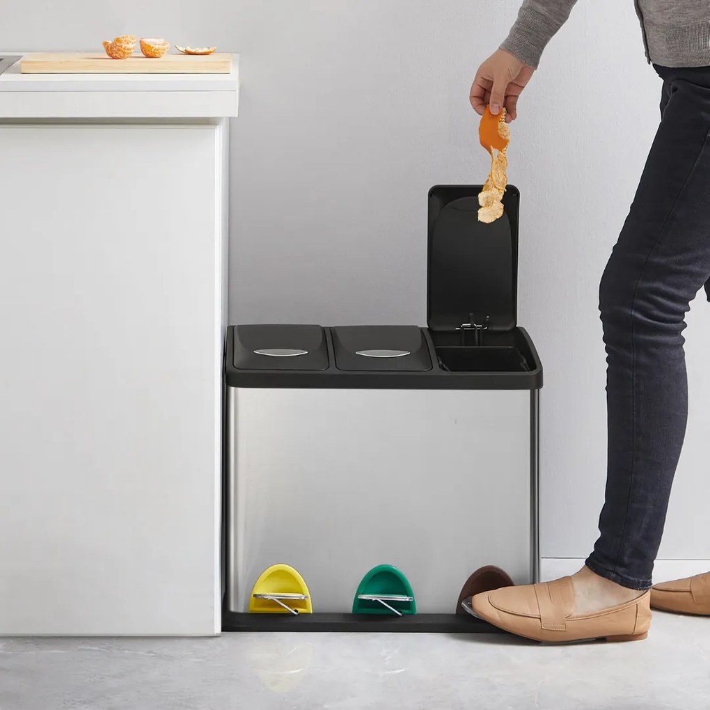 SORT szelektív hulladékgyűjtő, 24l (3x8l), ezüst Jurhan