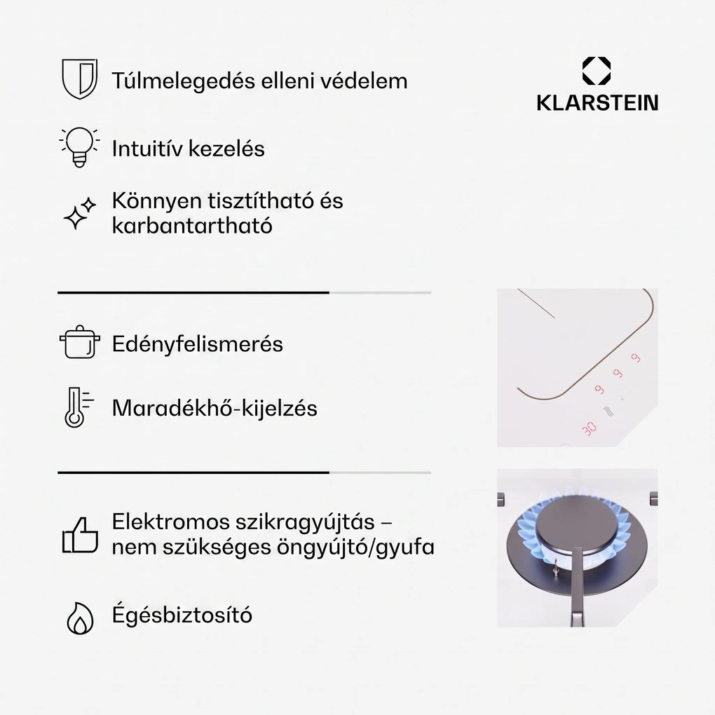 Klarstein MultiChef 4, indukciós és gáz tűzhely, 4 főzőzóna, 2 gázégő, 2 indukciós főzőlap, FlexZone