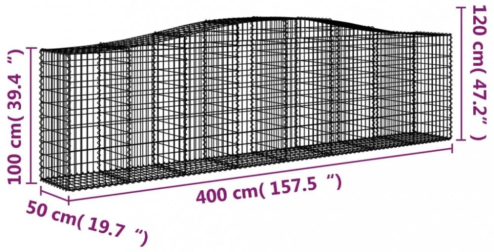 9 db íves horganyzott vas gabion kosár 400x50x100/120 cm