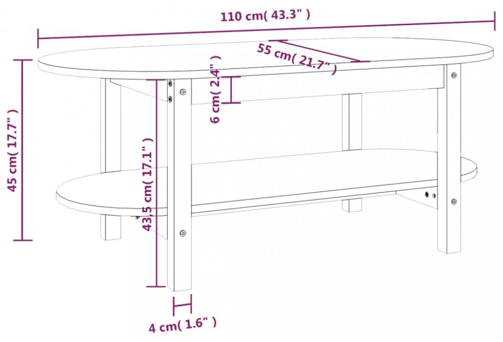 tömör fenyőfa dohányzóasztal 110 x 55 x 45 cm