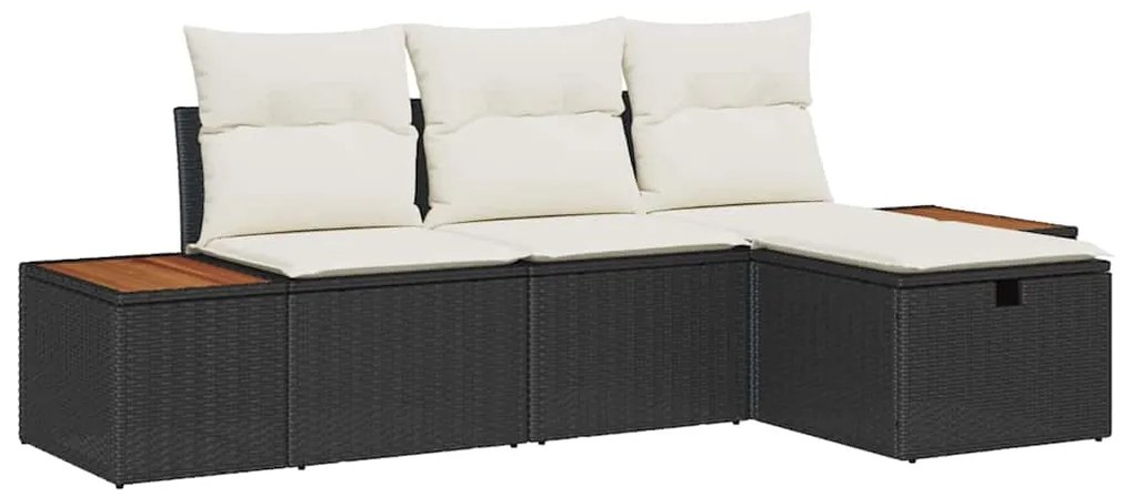 vidaXL Kerti Kanapé Szett párnával 4 pcs Fekete Poli rattan