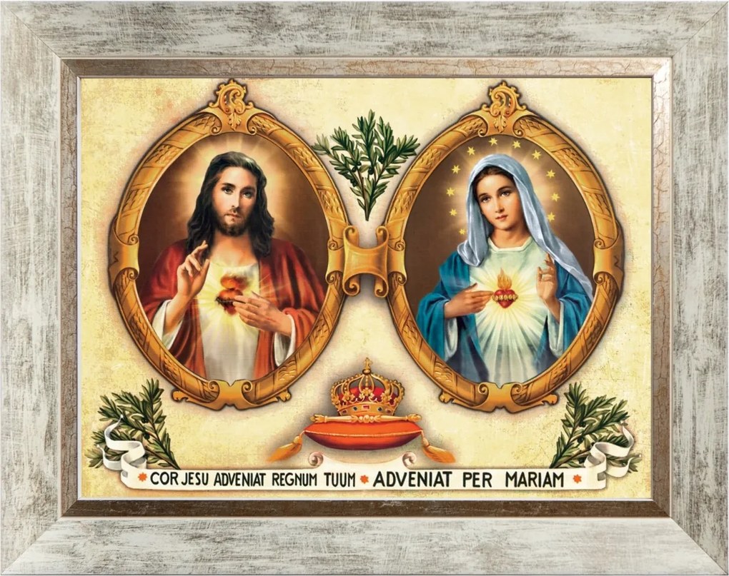 Jezsuita Szív Mária Szíve Vallásos Kép Fehér Díszített Keretben 30X40