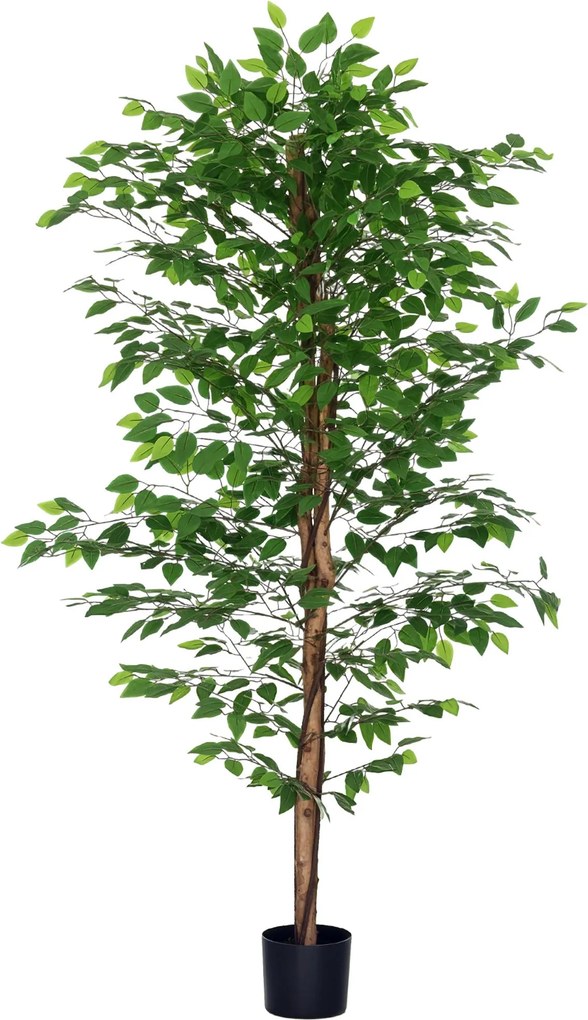 HOMCOM Mesterséges Fikusz Természetes Törzsekkel 180 cm-es Mesterséges Növény Cserépben, 1260 Levél Mesterséges Fa Dekoráció Otthon, Nappaliban, Irodá