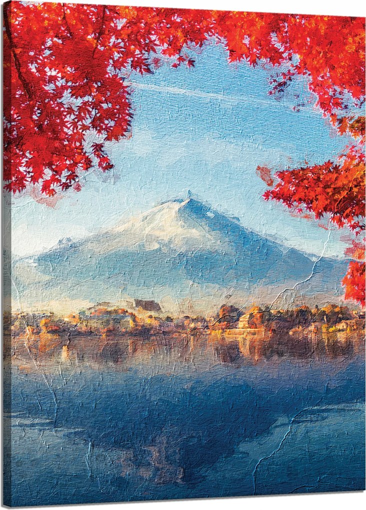 Vászonkép Színes levelek Város Hegy Víz 50x70 cm