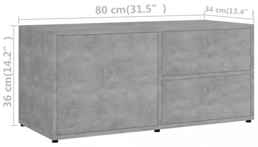 betonszürke szerelt fa TV-szekrény 80 x 34 x 36 cm