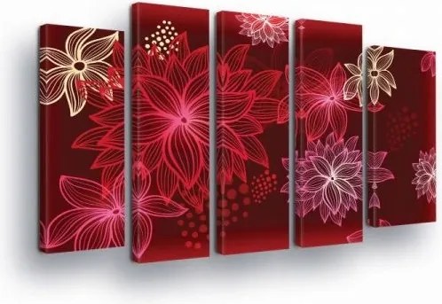 Vászonkép 150x100 moduláris virágok absztrakt piros rózsaszín fali dekoráció