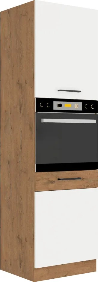Magas szekrény beépített sütőnek, lancelot tölgy/ fehér extra magas fényű HG, VEGA 60 DP-210 2F