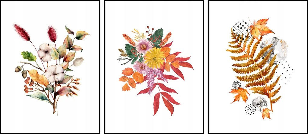 Triptichon poszter 3db Virágok grafika minták 15x21