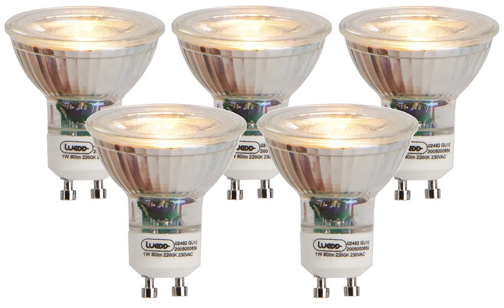 5 db-os GU10 LED izzó készlet lángos izzószállal 1W 80lm 2200K