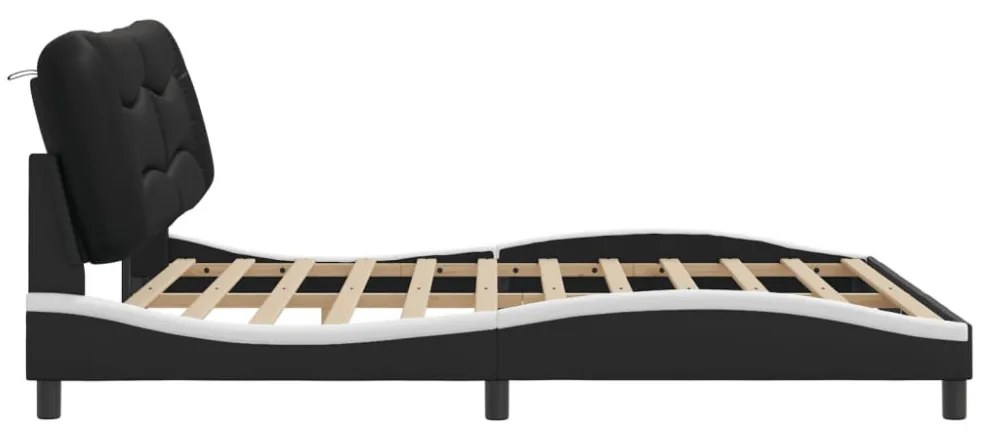 fekete és fehér műbőr ágykeret LED-világítással 180 x 200 cm