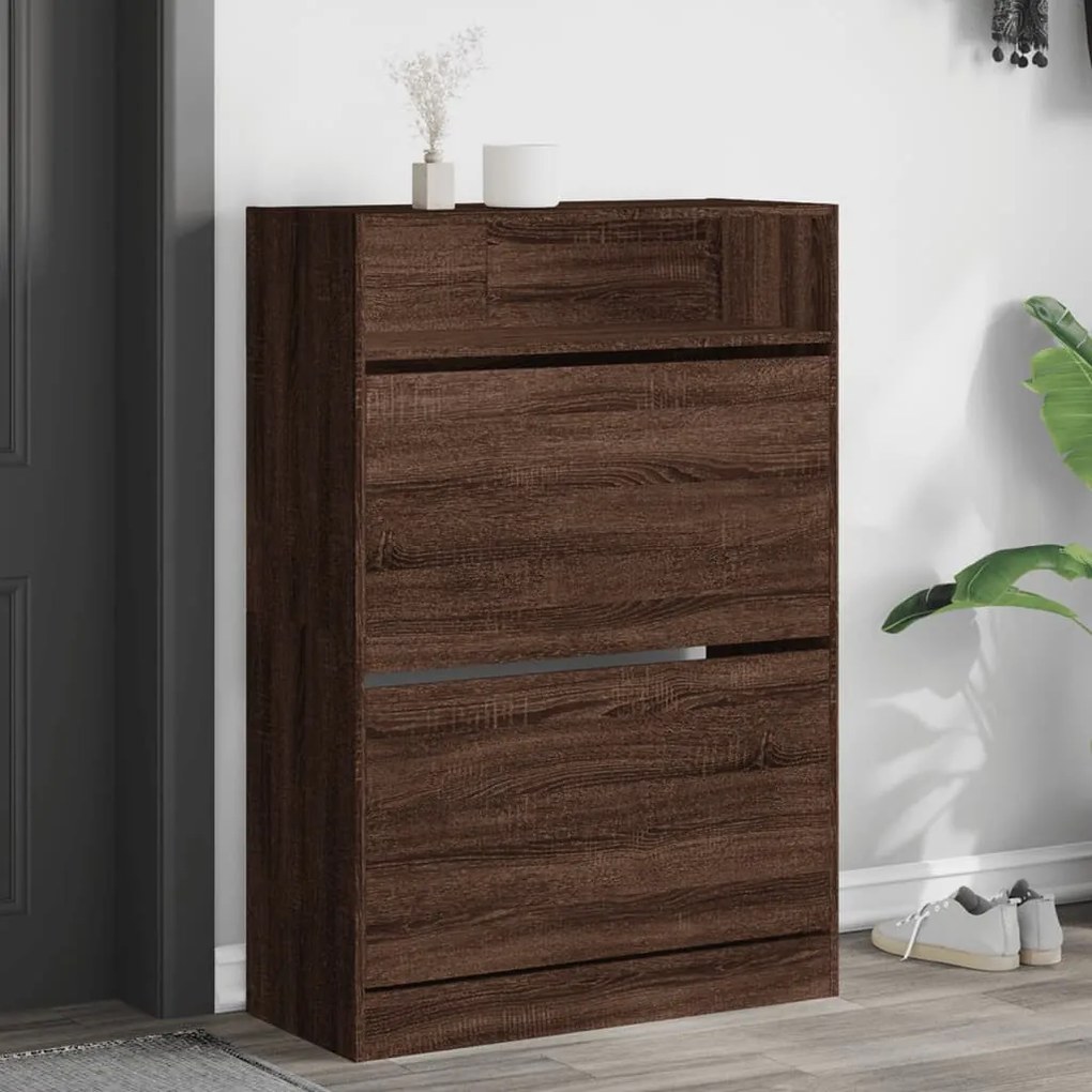 barna tölgy cipőszekrény 2 kihajtható fiókkal 80x34x116 cm