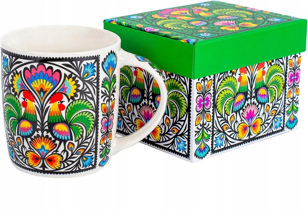 Hania bögre kávéhoz és teához, dobozban 360 ml, kakasos mintával, porcelán