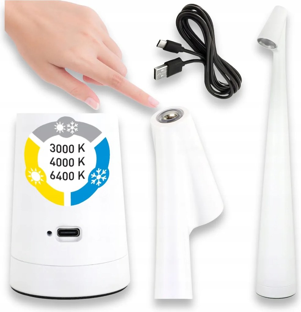 Asztali Lámpa Led 1W Cct Asztali Lámpa Akkumulátor Kábel Usc-c Fehér