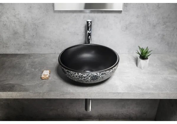 Sapho - PRIORI pult fölé helyezhető mosdó, átmérő 41 cm, fekete/fehér