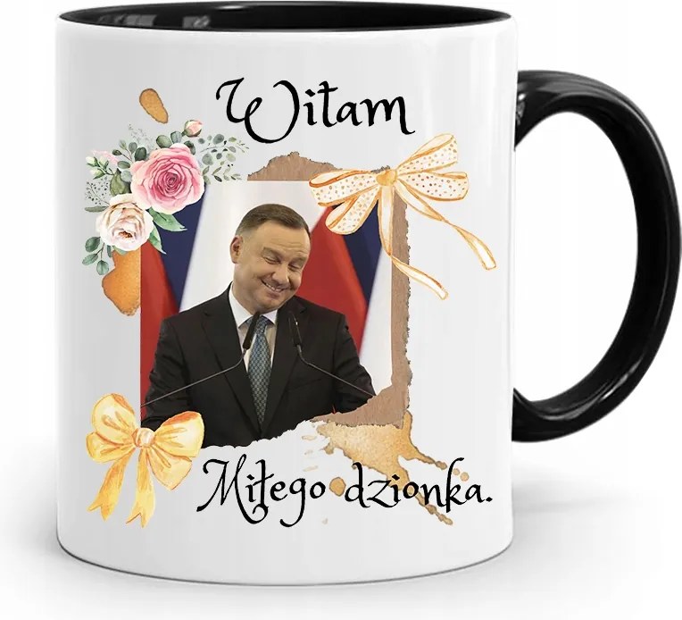 Andrzej Duda Elnök Fekete Bögre Ajándék fényképes nyomtatással