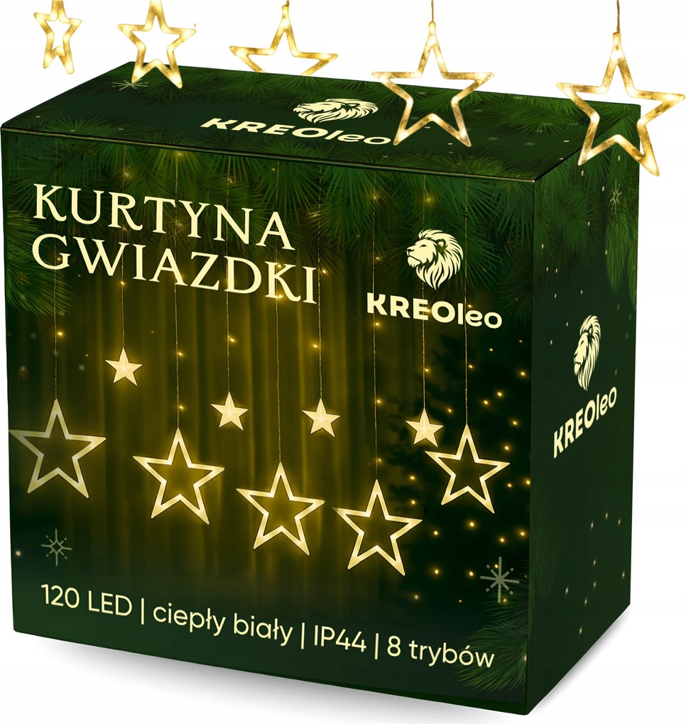 Fényfüggöny 120LED Csillagok Karácsonyfa Fényfüzér Fehér Meleg