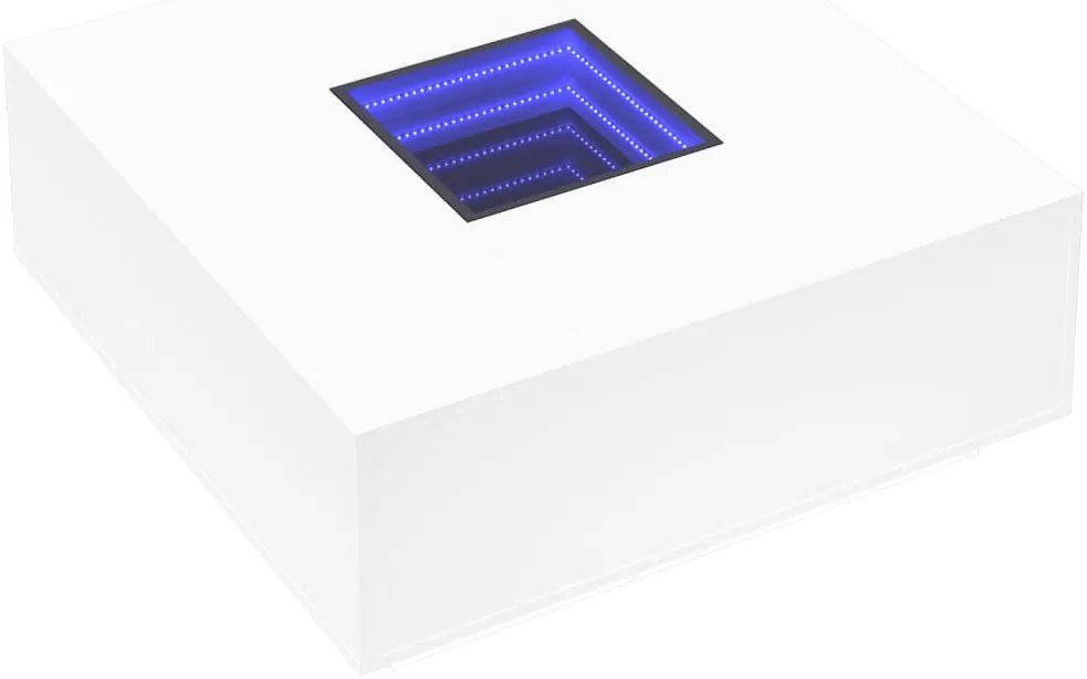 Fehér végtelen hatású LED-es dohányzóasztal 100 x 100 x 40 cm