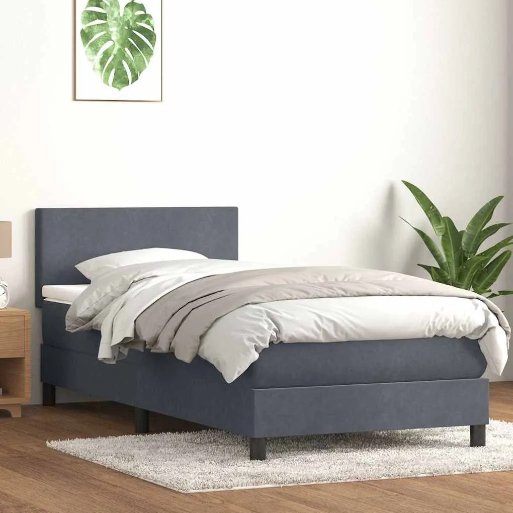 sötétszürke bársony rugós ágy matraccal 80x210 cm