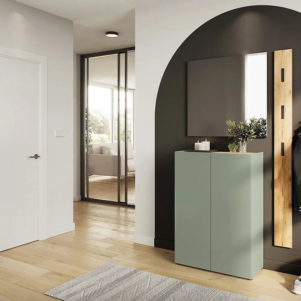 Világoszöld előszoba bútor tölgyfa dekorral 104x200x33 cm Alviano – Germania