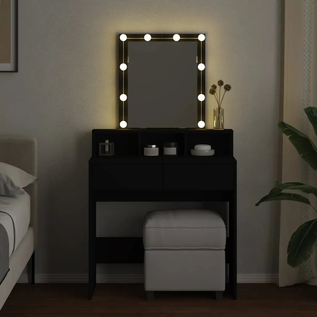 fekete fésülködőasztal LED-del 80 x 41 x 144,5 cm