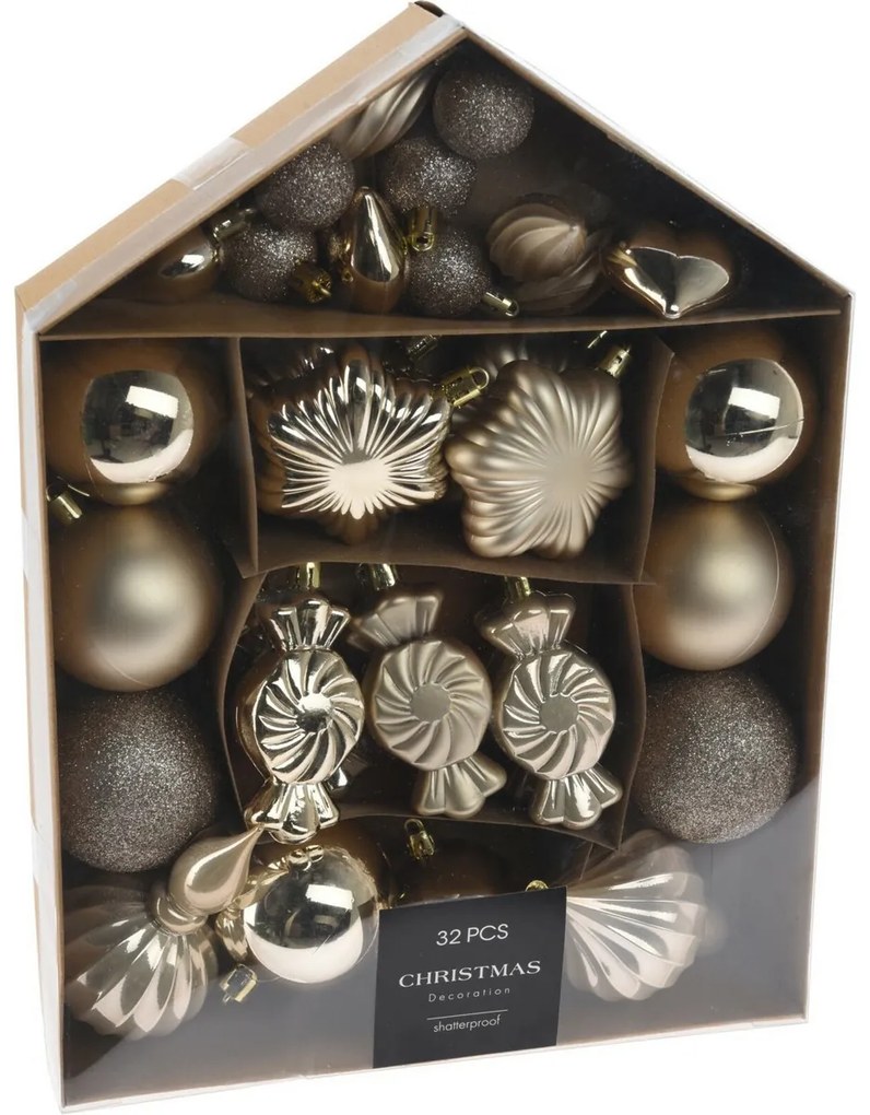 Festive karácsonyi dekorációs készlet arany, 32 db