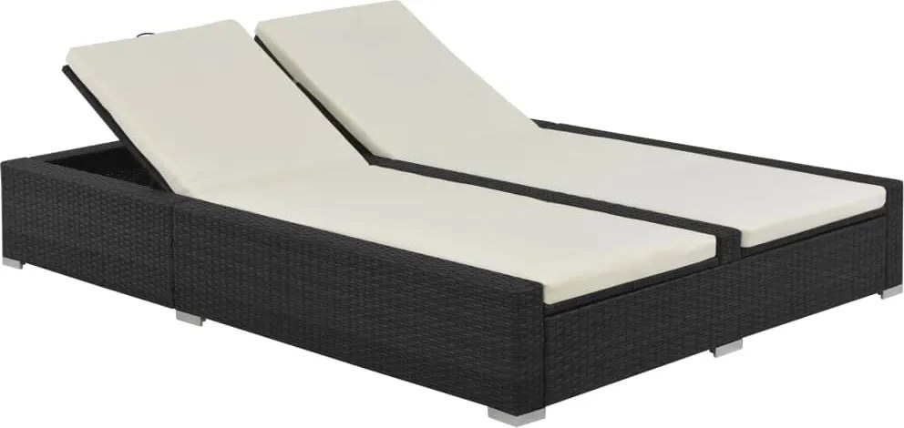 vidaXL fekete kétszemélyes polyrattan napozóágy