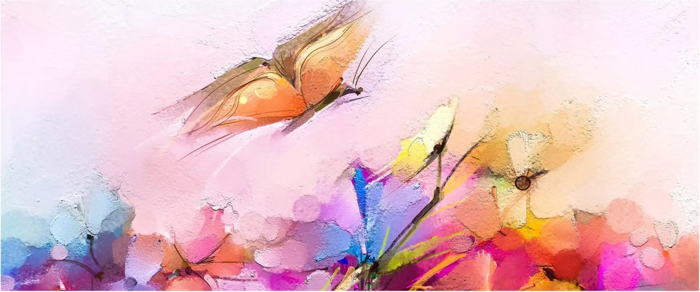 Kép - pillangó a virág felett, absztrakció (120x50 cm)
