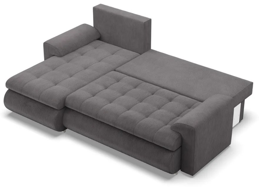 Tokio sarokkanapé, 2 ágyneműtartóval, kordbársony, baloldali, szürke