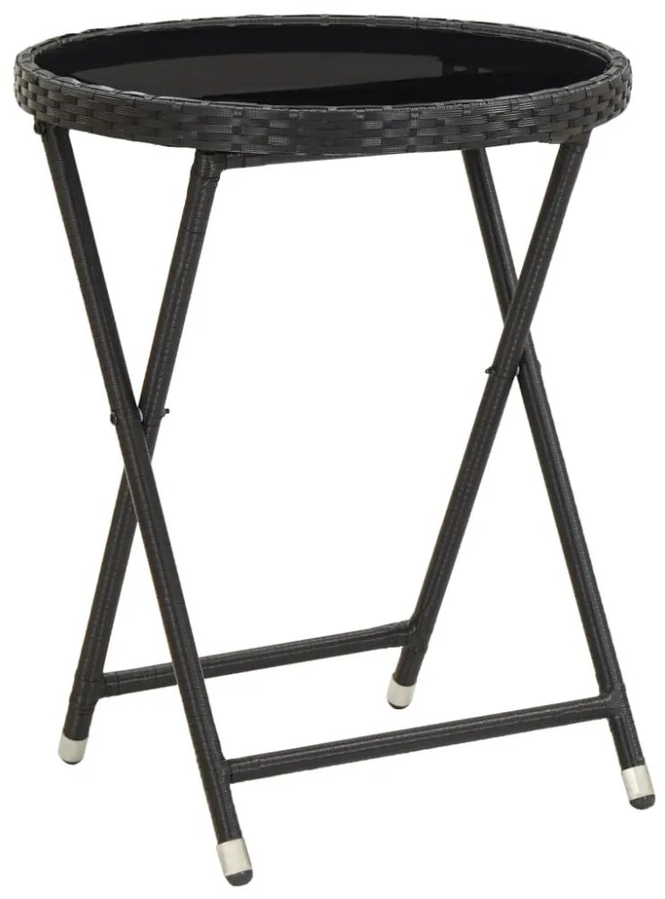 vidaXL 3 részes fekete polyrattan/üveg bisztrógarnitúra párnával