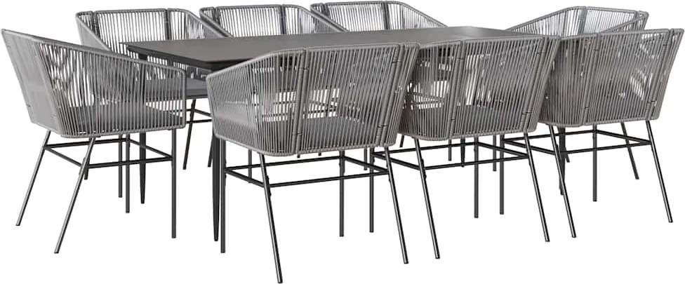 vidaXL 9 részes szürke polyrattan üveg kerti étkezőgarnitúra párnával