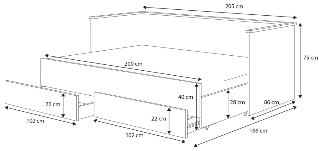 Széthúzható gyerekágy 200x80-160 cm. Akció -16%. 1052335