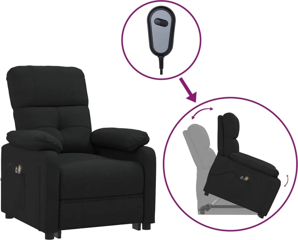 vidaXL fekete szövet felállást segítő masszázsfotel