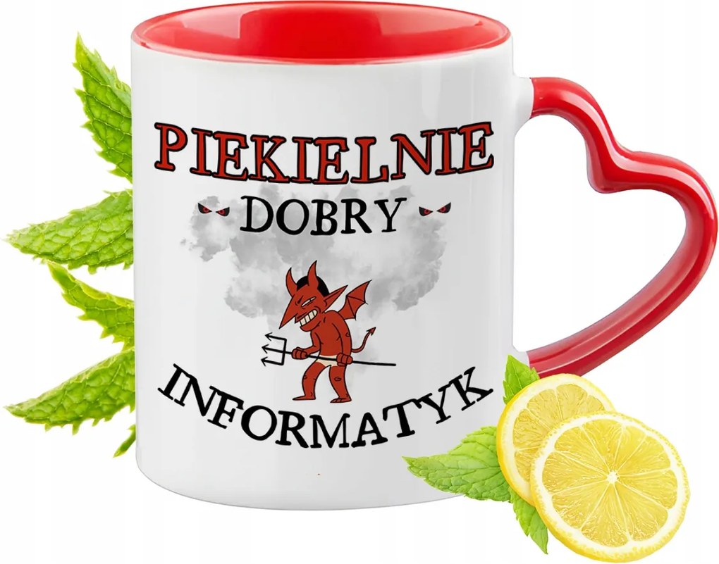 Informatikus bögre Piros, szív alakú füllel Ajándék