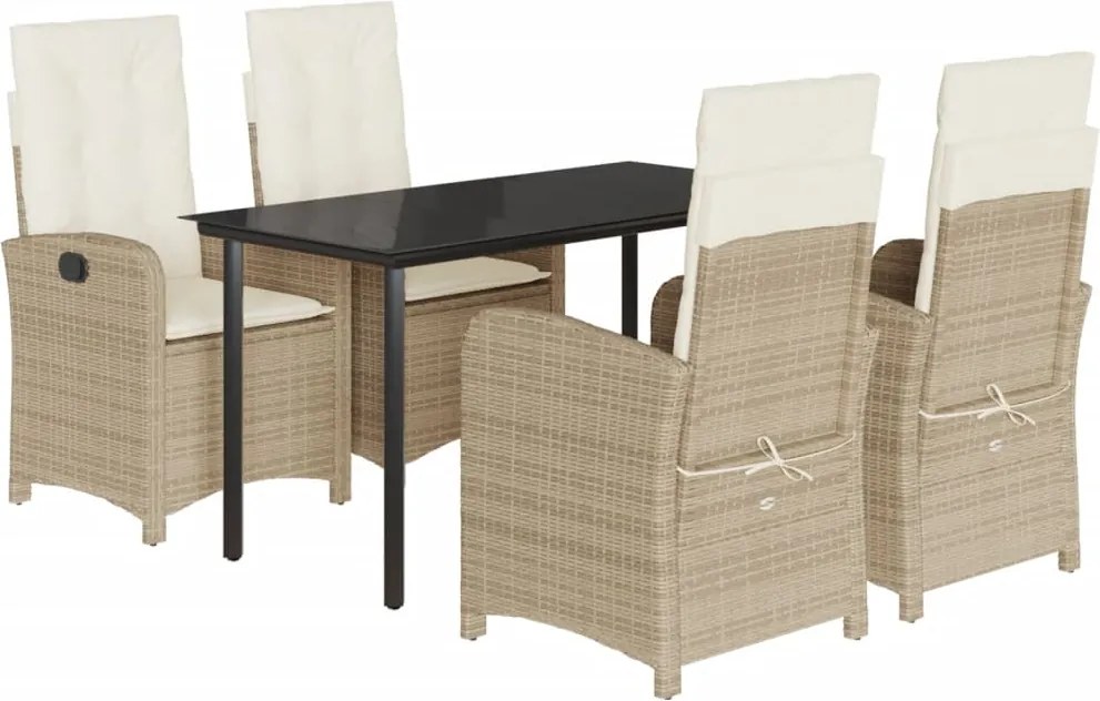 vidaXL 5 részes bézs polyrattan kerti étkezőgarnitúra párnákkal