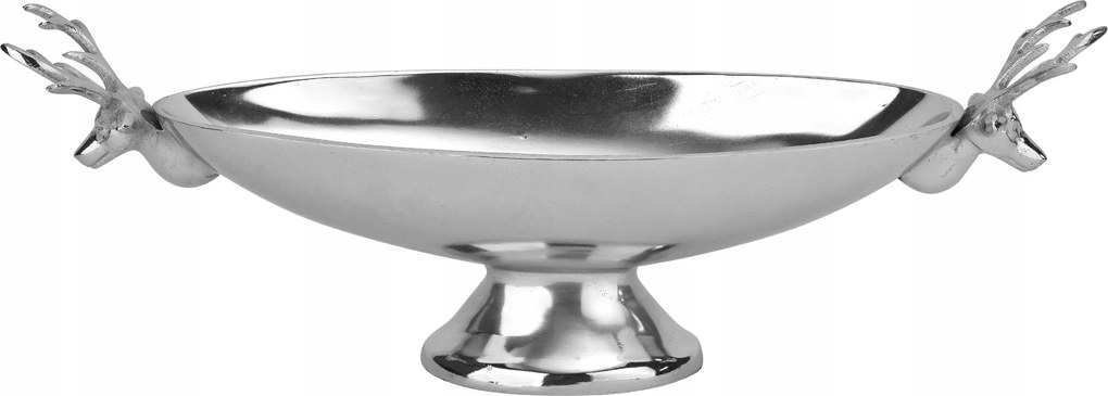 Dekorációs patera rénszarvasokkal ezüst fém 45 cm
