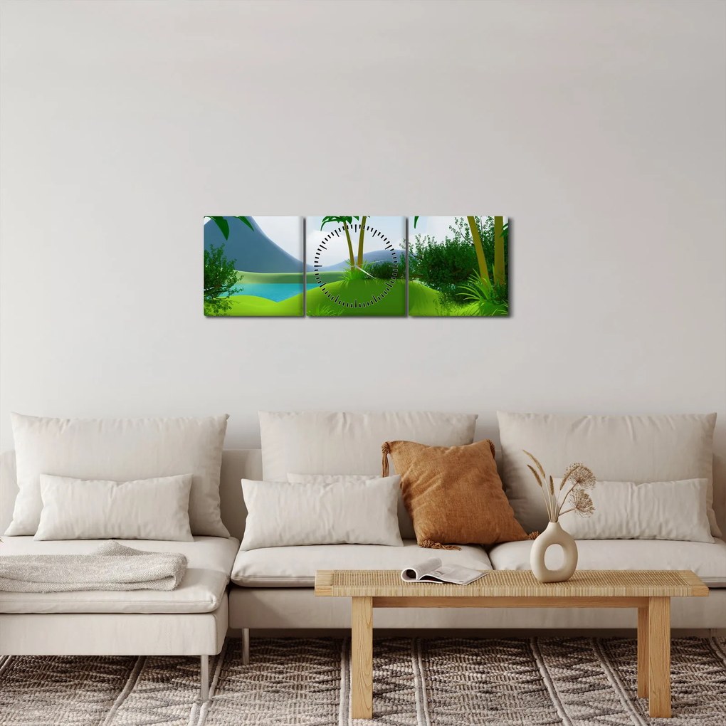 Kép - tavak dzsungelben (órával) (90x30 cm)
