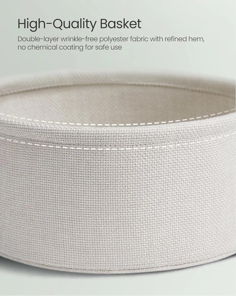 Kis kerek oldalsó kisasztal, modern éjjeliszekrény szövetkosárral, éjjeliszekrény nappali hálószobába, babérzöld és krémfehér színben