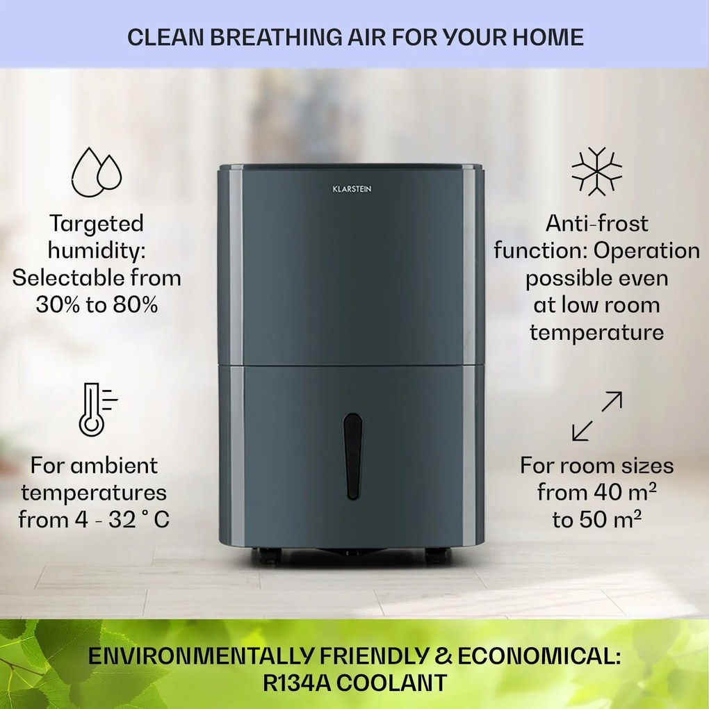 Klarstein DryFy20 Párátlanító 420W 20l/d 230m³/h 35-50m² DrySelect 45dB Szürke