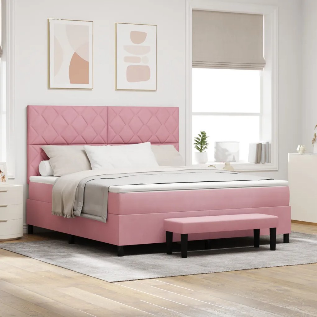 Boxspring Ágy Matraccal és Pad Rózsaszín 180x200 cm Bársony