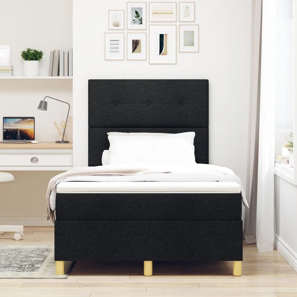 Box Spring Ágy Matraccal Fekete 120x200 cm Szövet